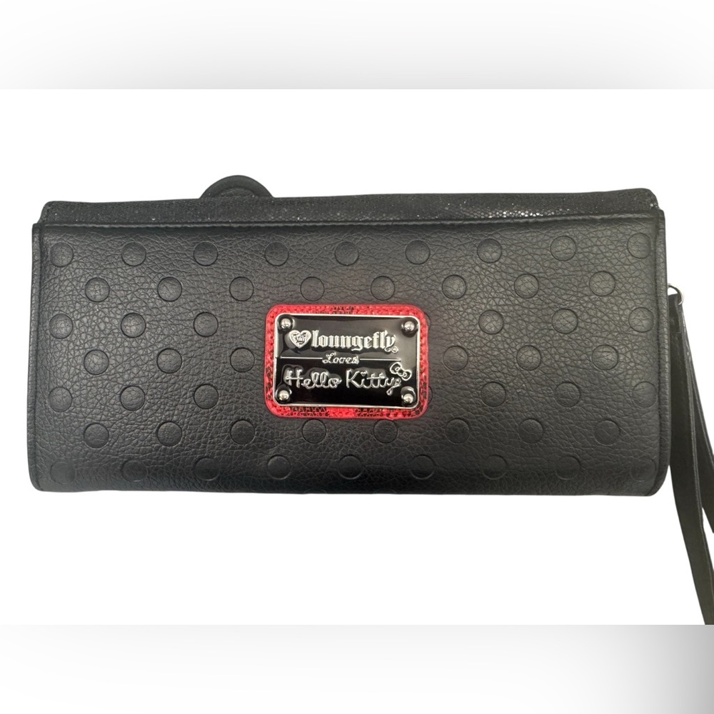 Loungefly Hello Kitty Black Sparkle Envelope Clutch Wristlet with Red Bow - Picture 2 of 15
